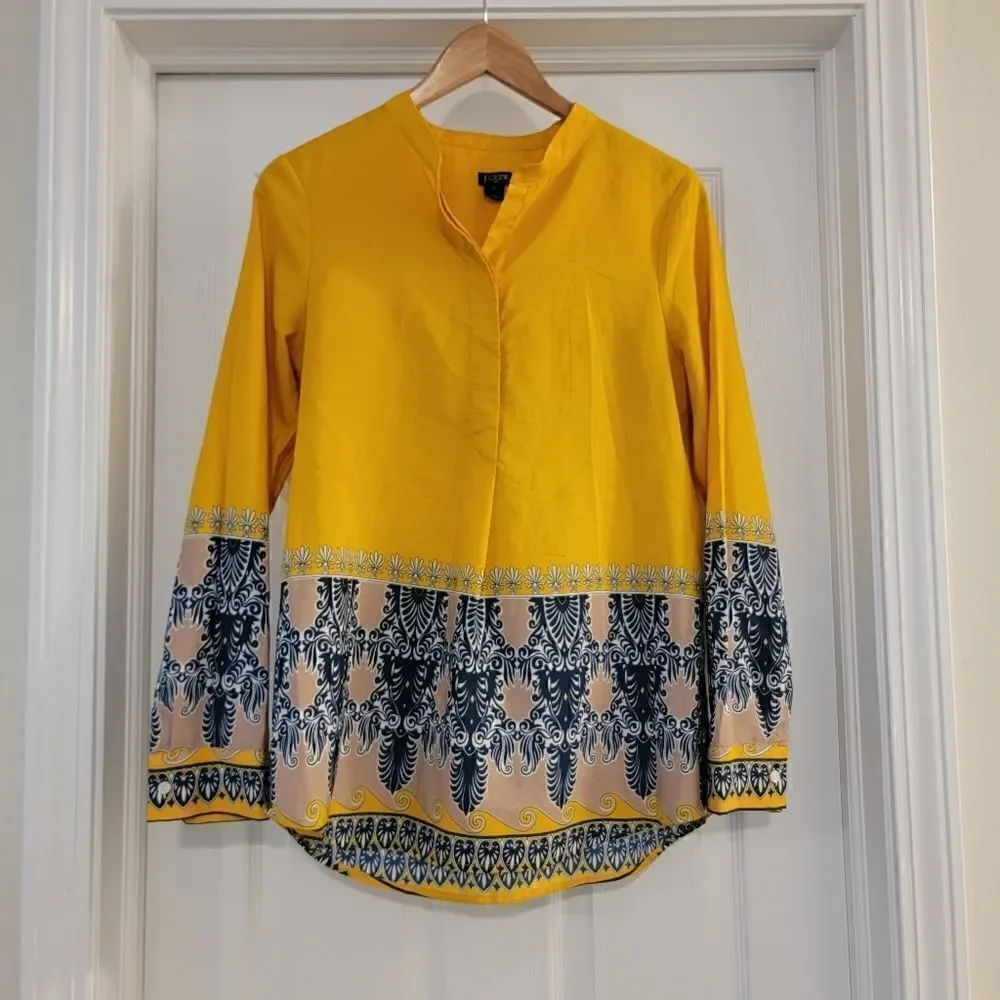 J. Crew Printed Draped Popover Top in Golden Yellow size small